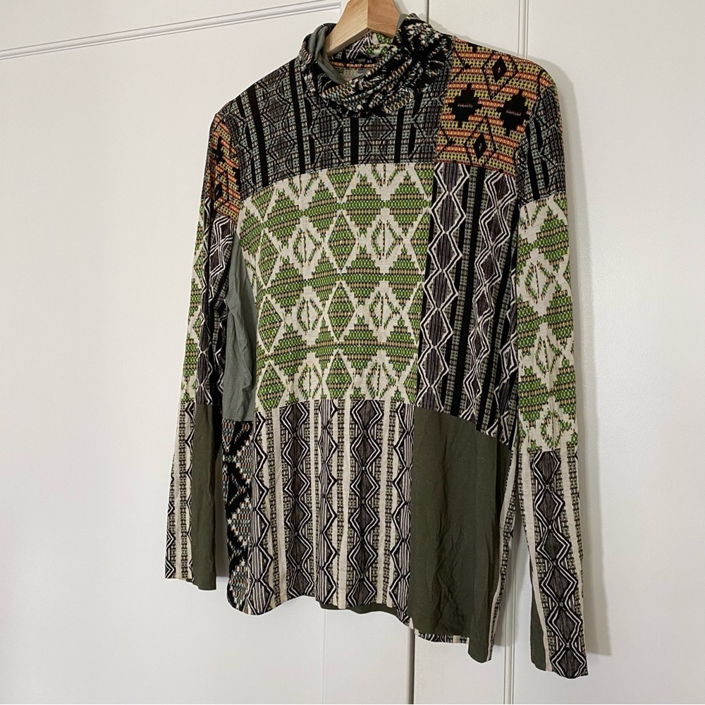 ETRO patchwork print turtleneck long sleeve top